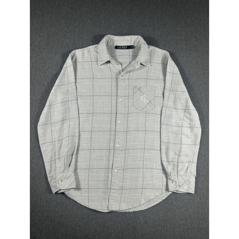 Lauren Ralph Lauren Women's Grey &‎ Purple Glen Plaid Flannel Button Down S